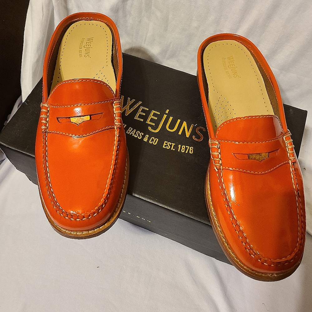 Weejuns Orange Leather Penny Loafers